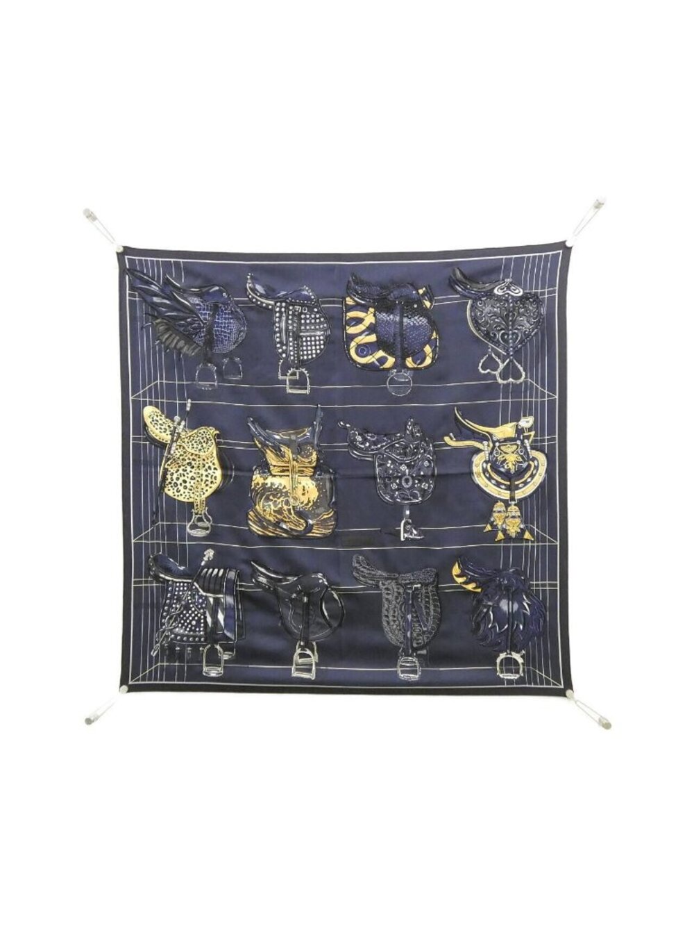 Hermes Tous en Selle Carre Embroidery Scarf